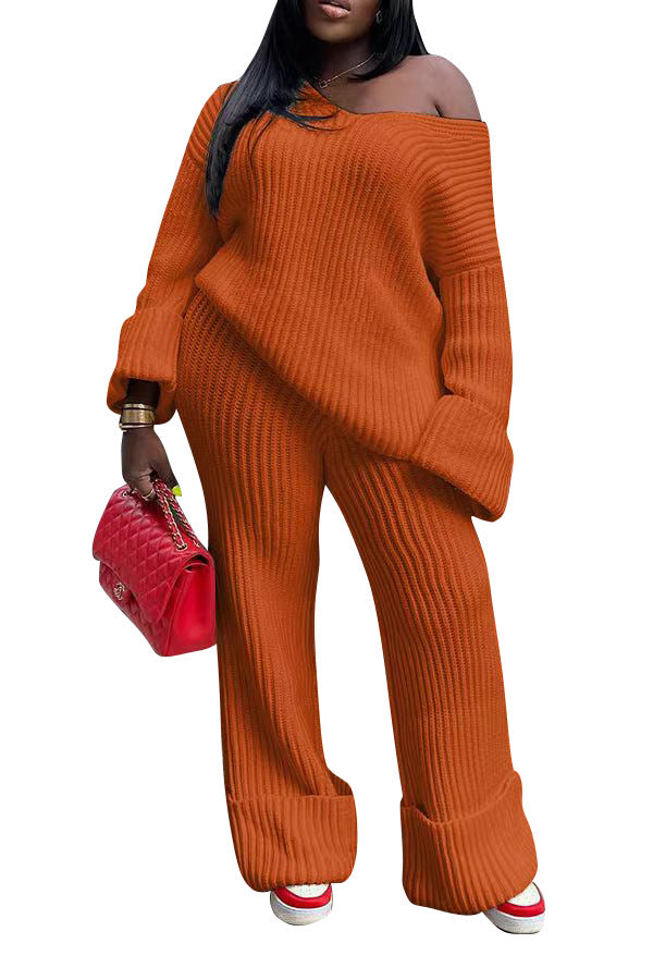European and American women's casual solid color loose knit suit