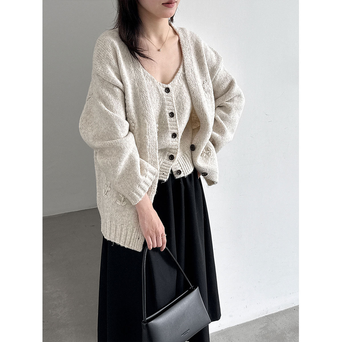Vintage Embroidered Knit Cardigan + Sleeveless Tank Top Women's Two-Piece Set
