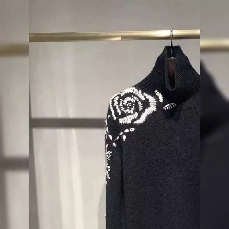 Autumn new look, rose embroidery,  sweater for women