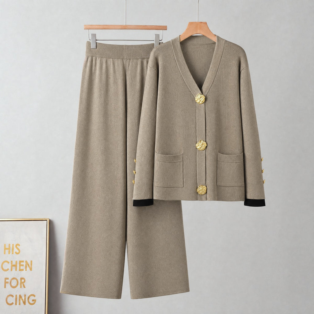 Cardigan sweater wide leg pants set