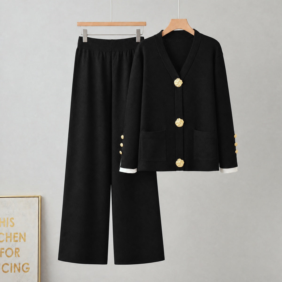Cardigan sweater wide leg pants set