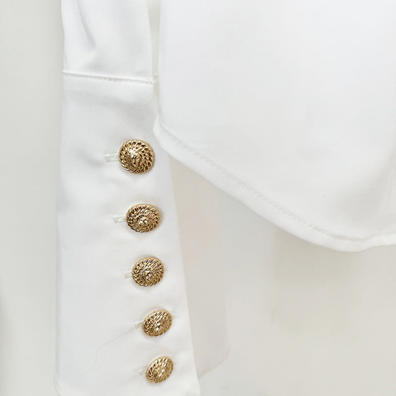 European and American celebrities fashion simple slim fit versatile white long sleeved trumpet sleeve shirt