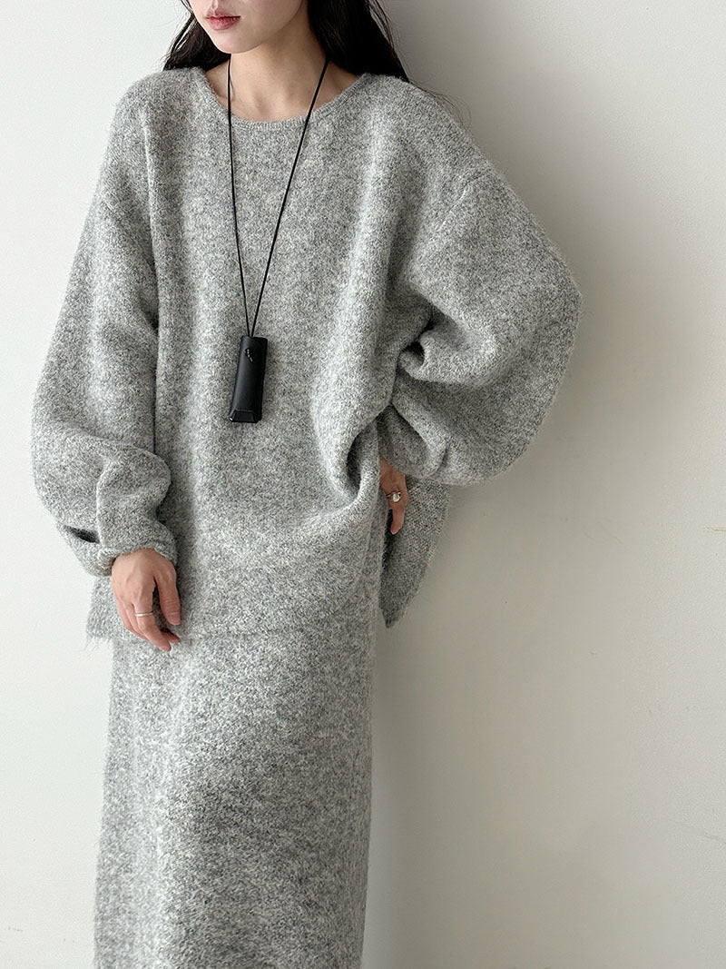 Autumn/Winter Warm Back Button Loose Knit Sweater + Skirt Women's New Gentle Set