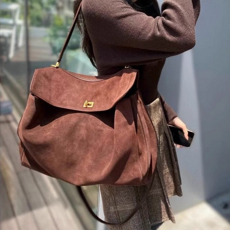 Suede Matte Tote Bag, Elegant Shoulder Crossbody Kelly Bag for Women, Large Capacity Commuter Underarm Bag