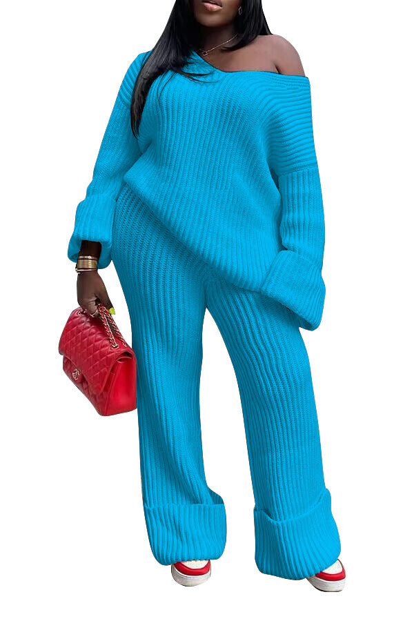 European and American women's casual solid color loose knit suit
