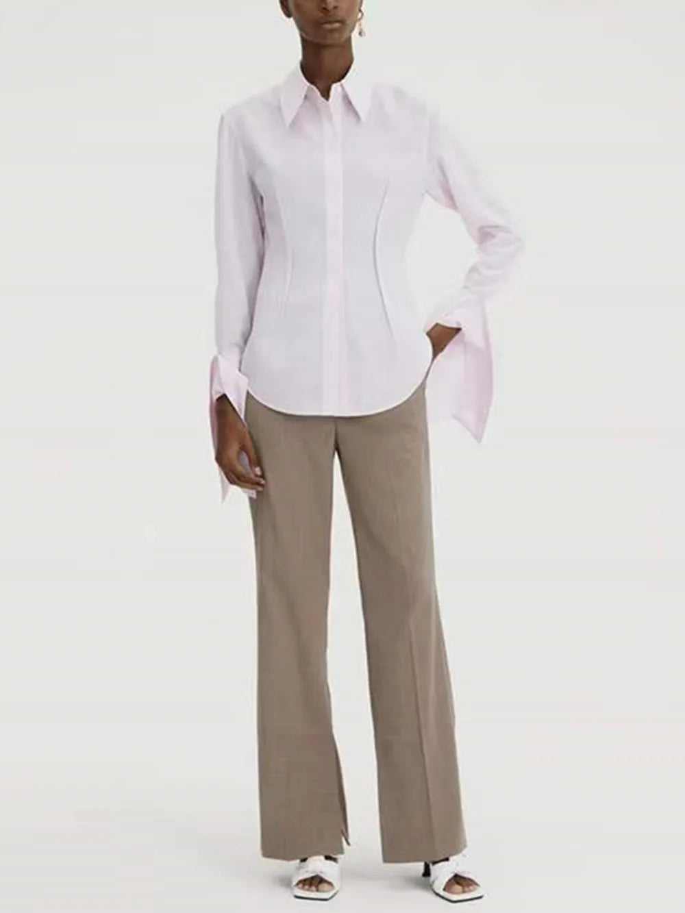 Long-Sleeved Shirt Single-Breasted Asymmetric Temperament Blouse for Women