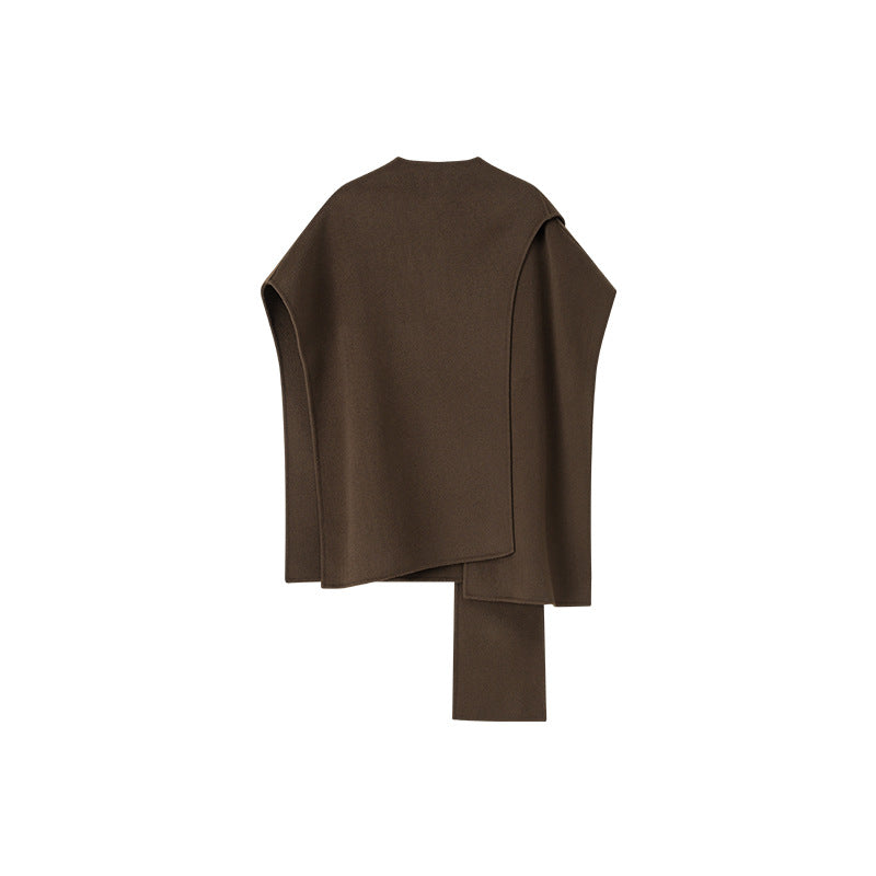 Women's woolen overcoat with a simple style and a sense of high class featuring a top cloak and shawl