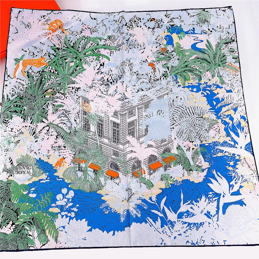 Four Seasons Versatile Handmade Curled Jungle Garden Women's Decorative Shawl Large Square Scarf in Stock Scarves