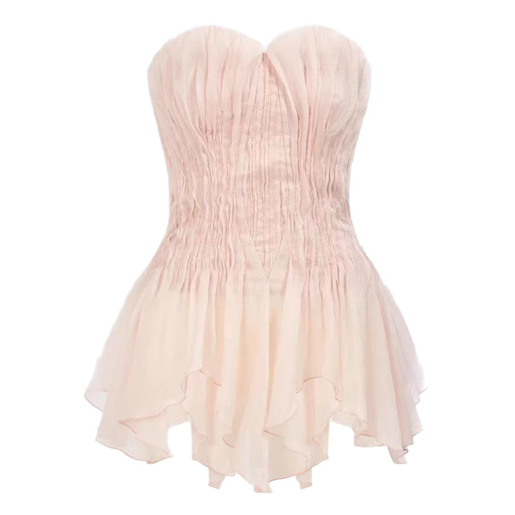 Pink irregular mermaid strapless sleeveless vest top