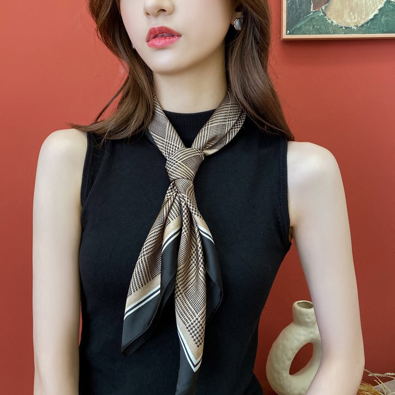 Retro Thousand Bird Grid Small Square Scarf for Women's Spring and Autumn New Scarf Art Versatile Small Scarf
