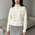 Stand Collar Double Zipper Short Length Long Sleeve Knit Women Sweater Thickened Short Jacket