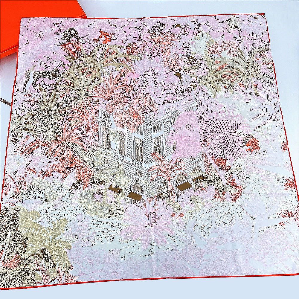 Four Seasons Versatile Handmade Curled Jungle Garden Women's Decorative Shawl Large Square Scarf in Stock Scarves