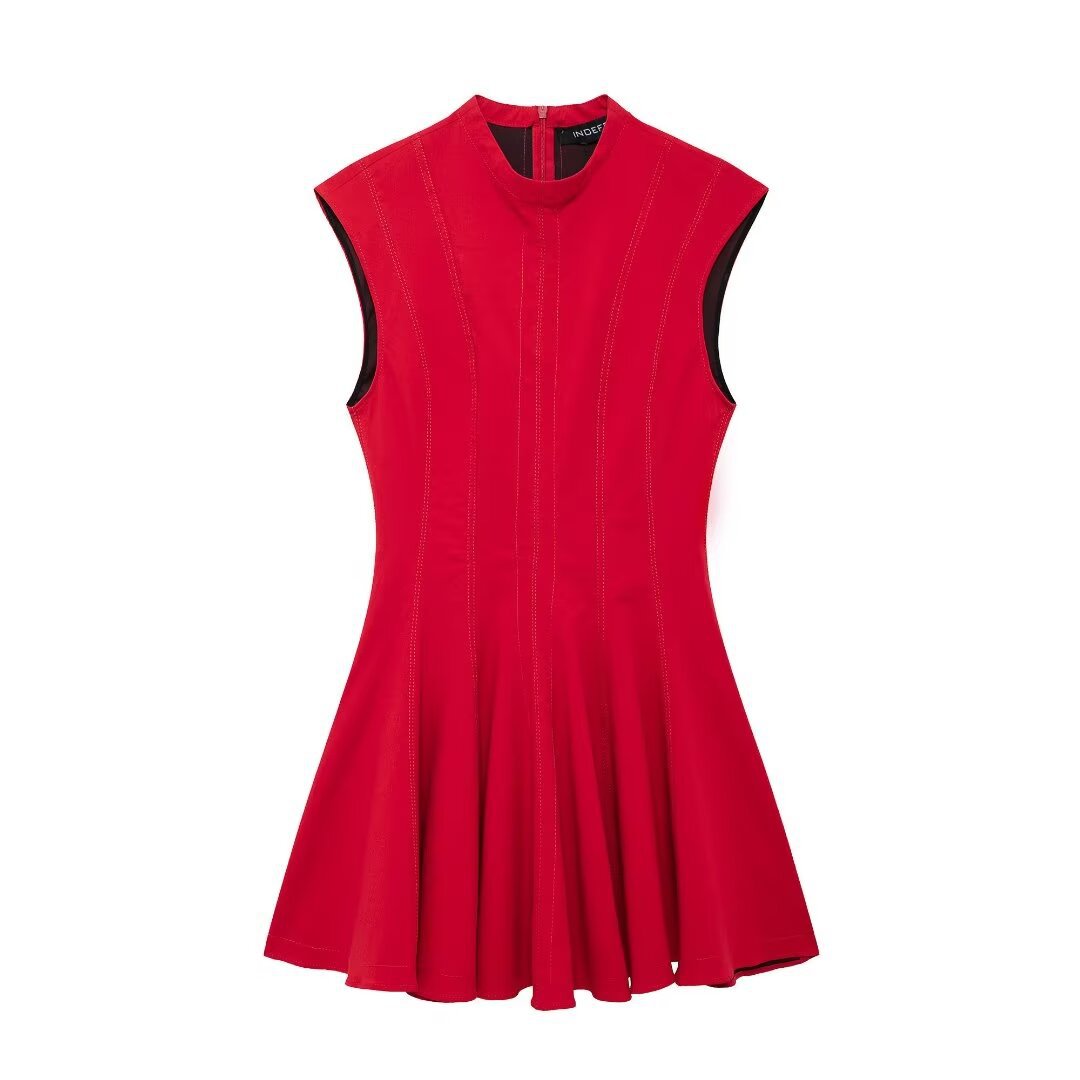 European and American style women's clothing new French niche wave wide swing sleeveless dress