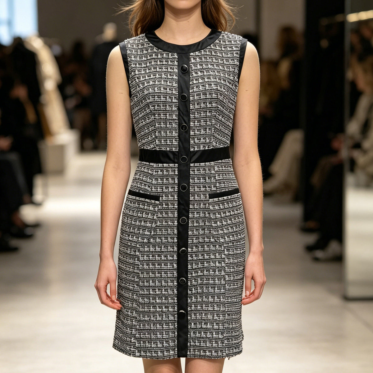 Tweed vest A-line skirt dress
