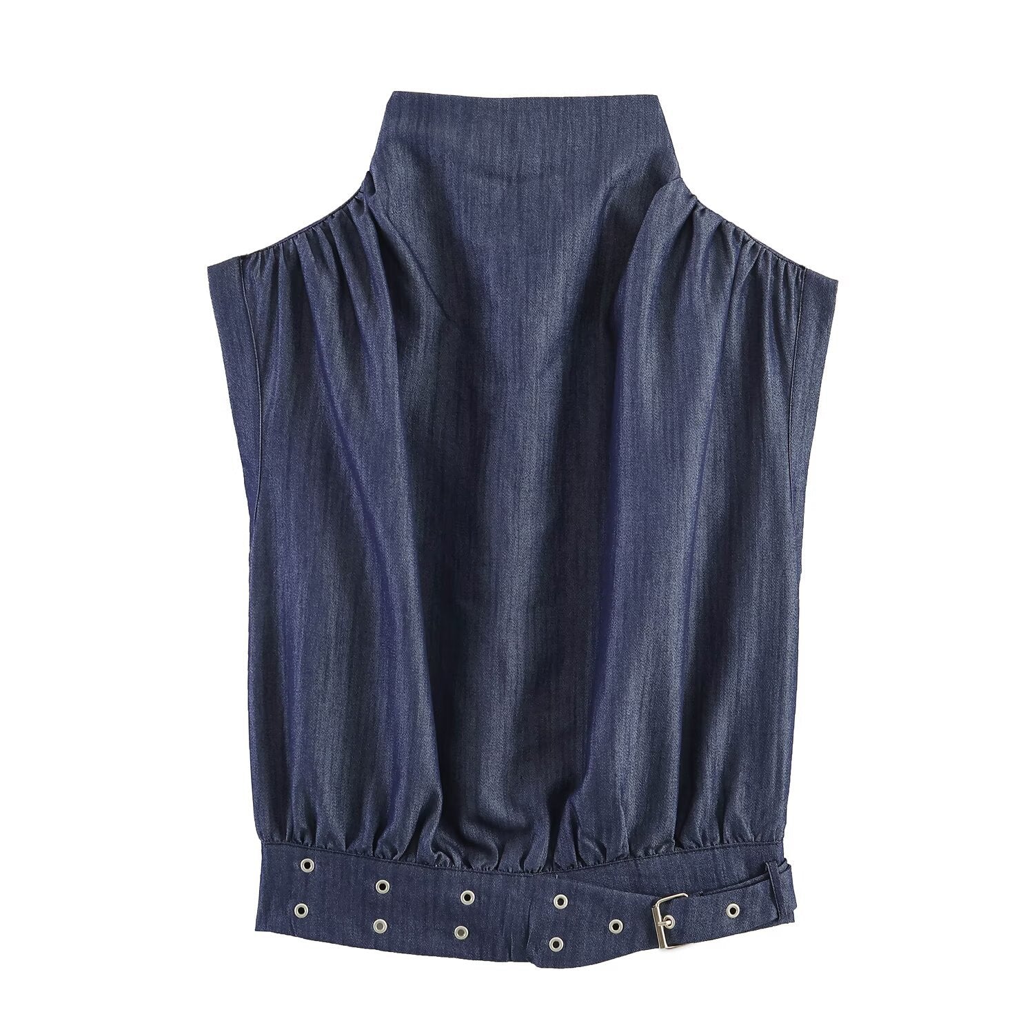 Rivet buckle top+wide leg pants set