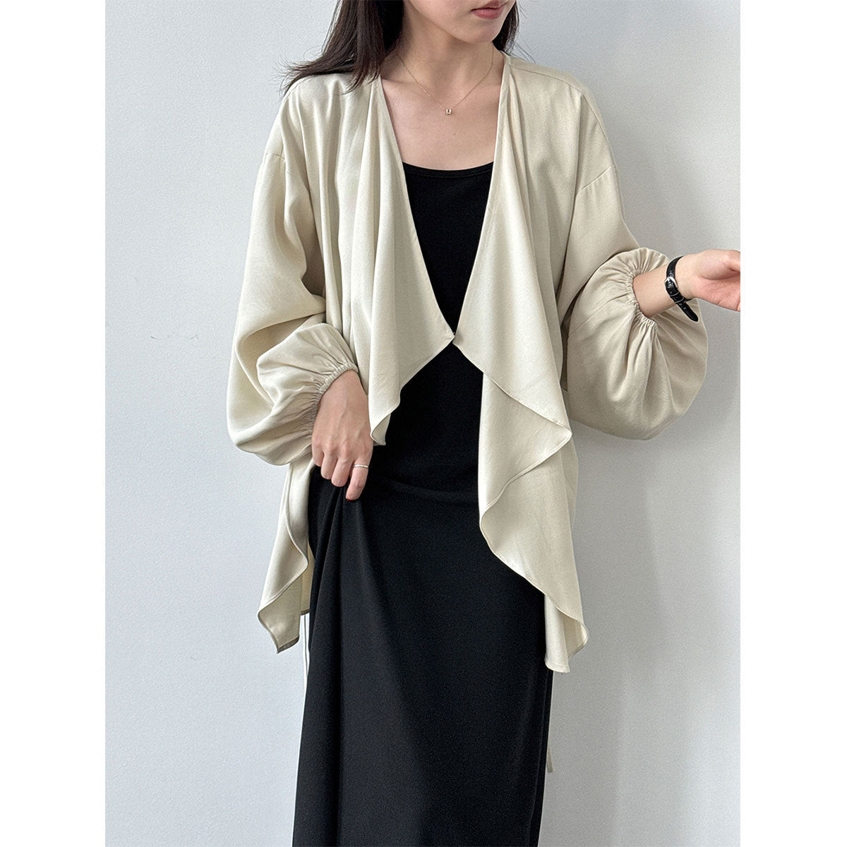 Irregular Drawstring Drapey Open Front Cardigan Coat for Women, Lightweight Loose Shoulder Wrap Trench Coat