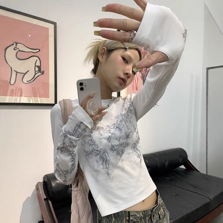 Casual gloves Harajuku Millennium style spring women's clothing slim fit T-shirt top