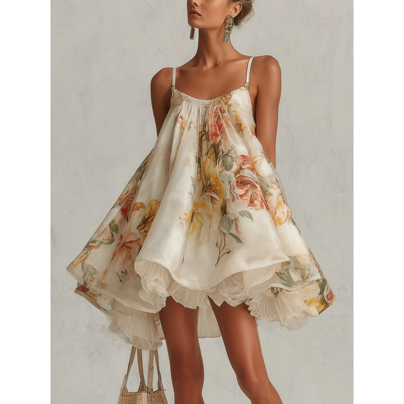 Strap Top Short Skirt Women's Lace Lace Irregular Holiday Dress