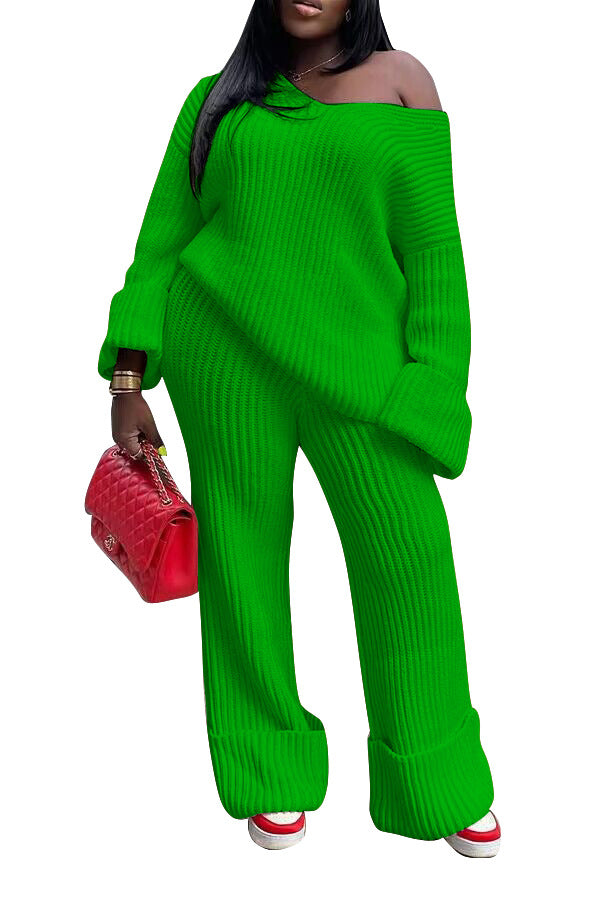 European and American women's casual solid color loose knit suit