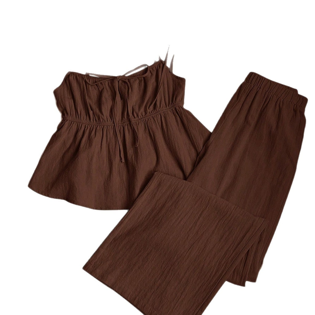 Sleeveless camisole top and long pants 2-piece set