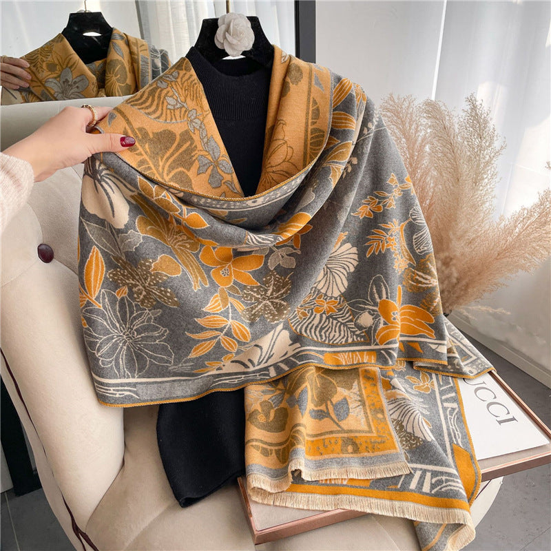 Luxury Winter Cute Cashmere Scarf Women  Design Thick Pashmina Blanket Warm Shawl Wrap Neckerchief with Tassel Poncho Stoles