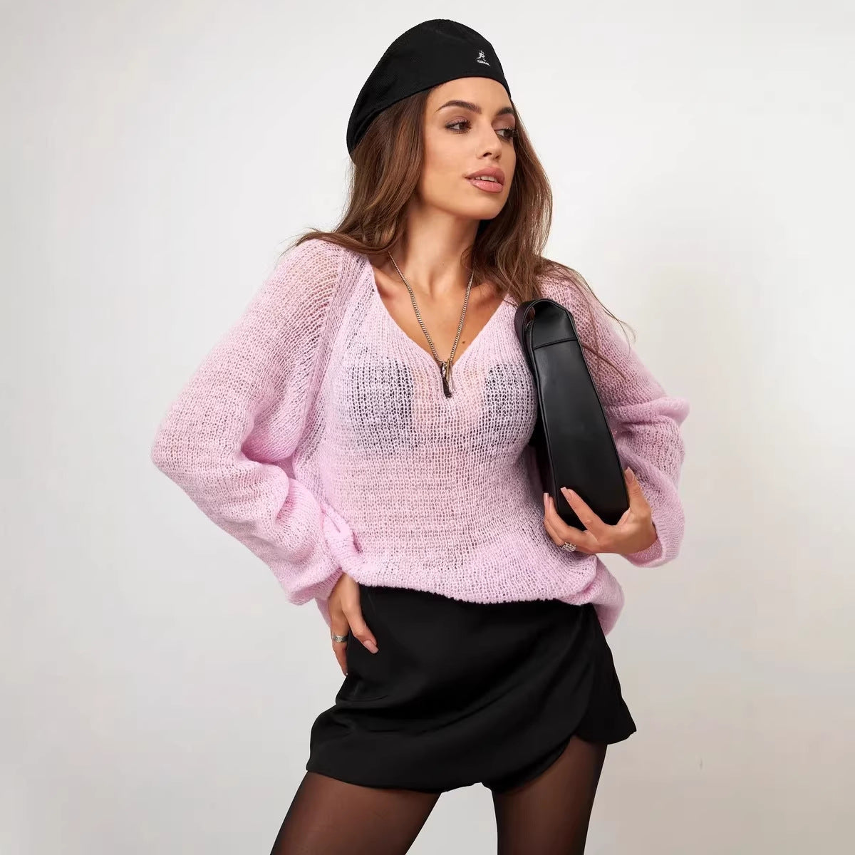 Solid color hollow sweater top