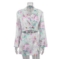 Loose suit skirt two-piece set long sleeved lapel top printed high waisted short skirt
