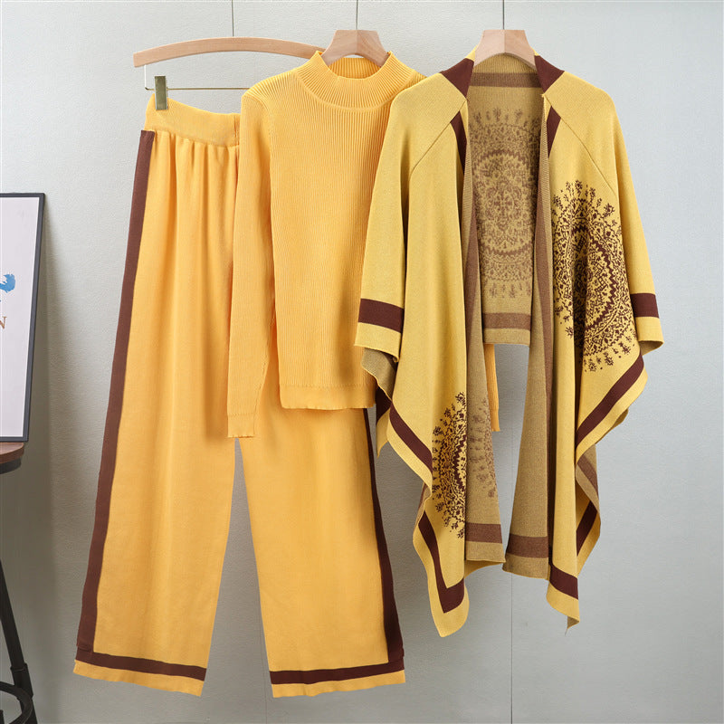 Autumn and winter classic knitted scarf, women's shawl dual-use shawl cape three piece set