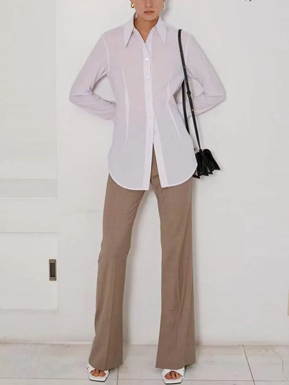 Long-Sleeved Shirt Single-Breasted Asymmetric Temperament Blouse for Women