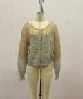 Women's V-neck Fashion Hollow Gradient Knitted Cardigan