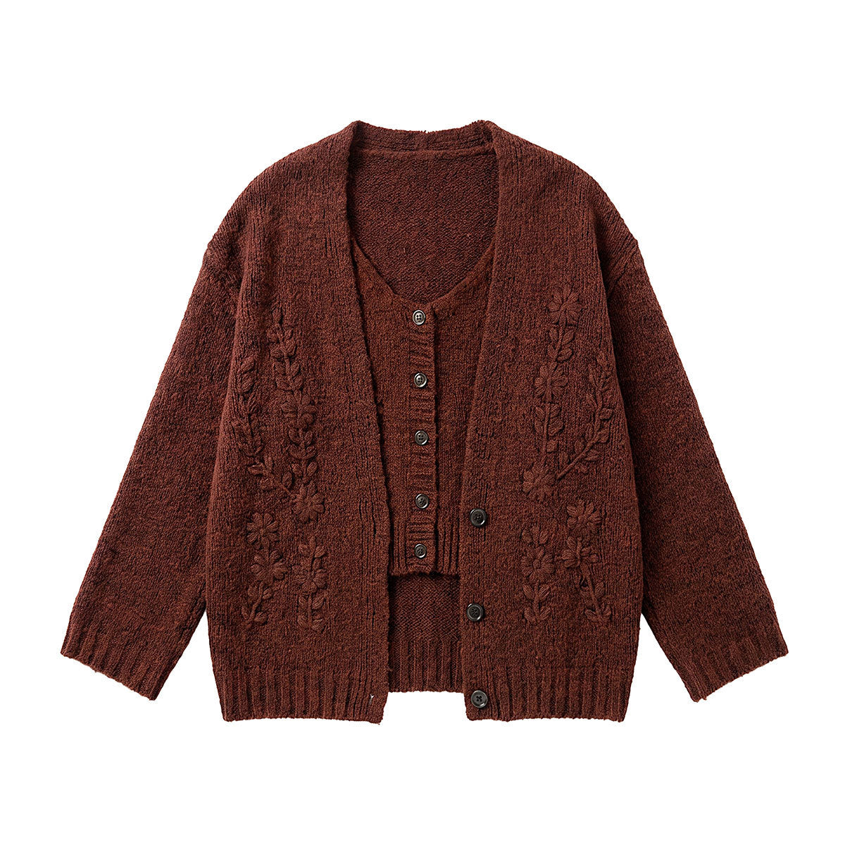 Vintage Embroidered Knit Cardigan + Sleeveless Tank Top Women's Two-Piece Set