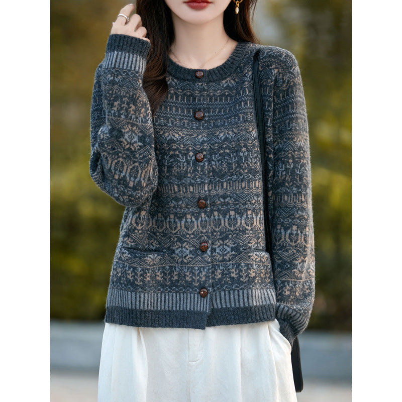 Knitted Cardigan  for Women, Embroidered Pattern, Outerwear, Stylish Women's Top