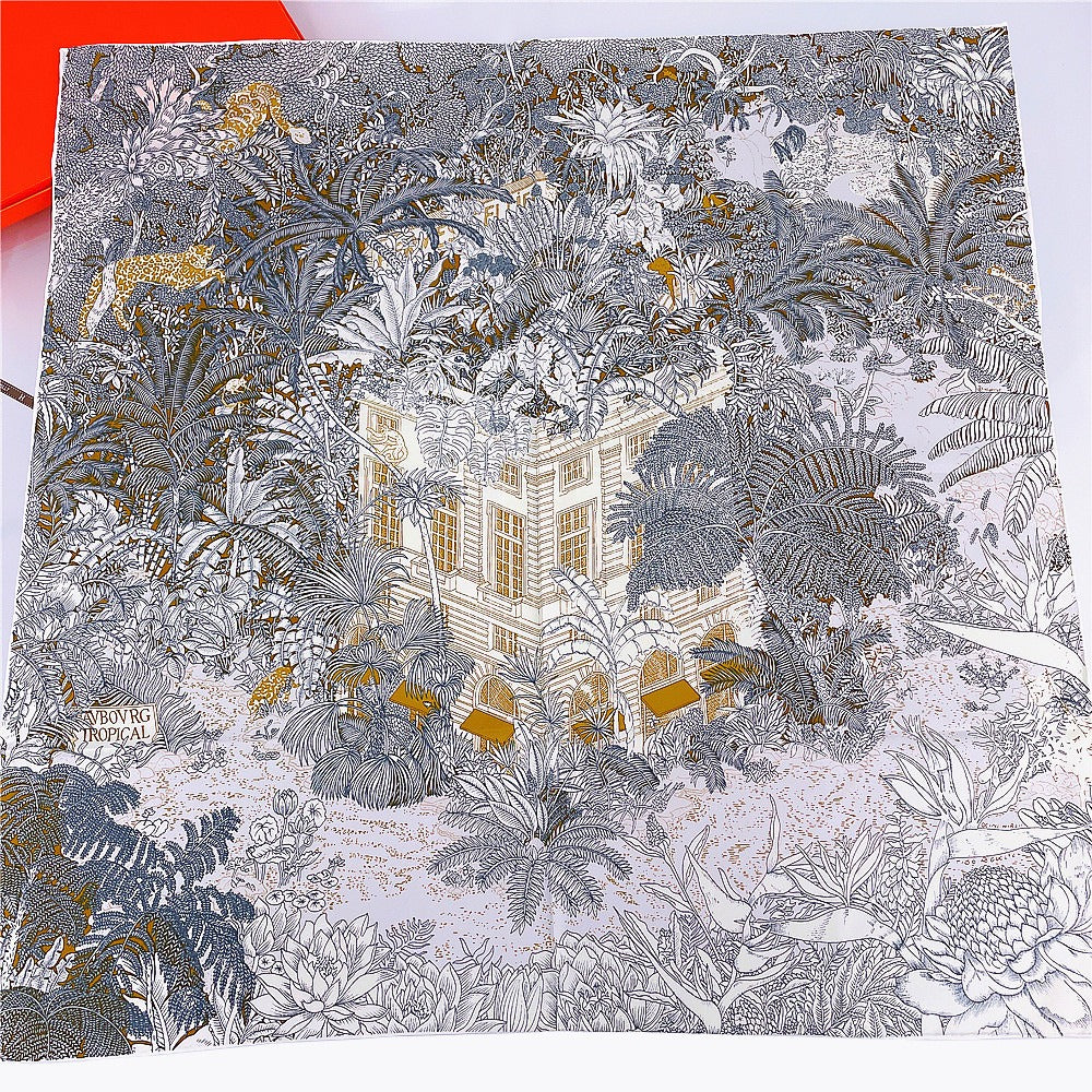 Four Seasons Versatile Handmade Curled Jungle Garden Women's Decorative Shawl Large Square Scarf in Stock Scarves