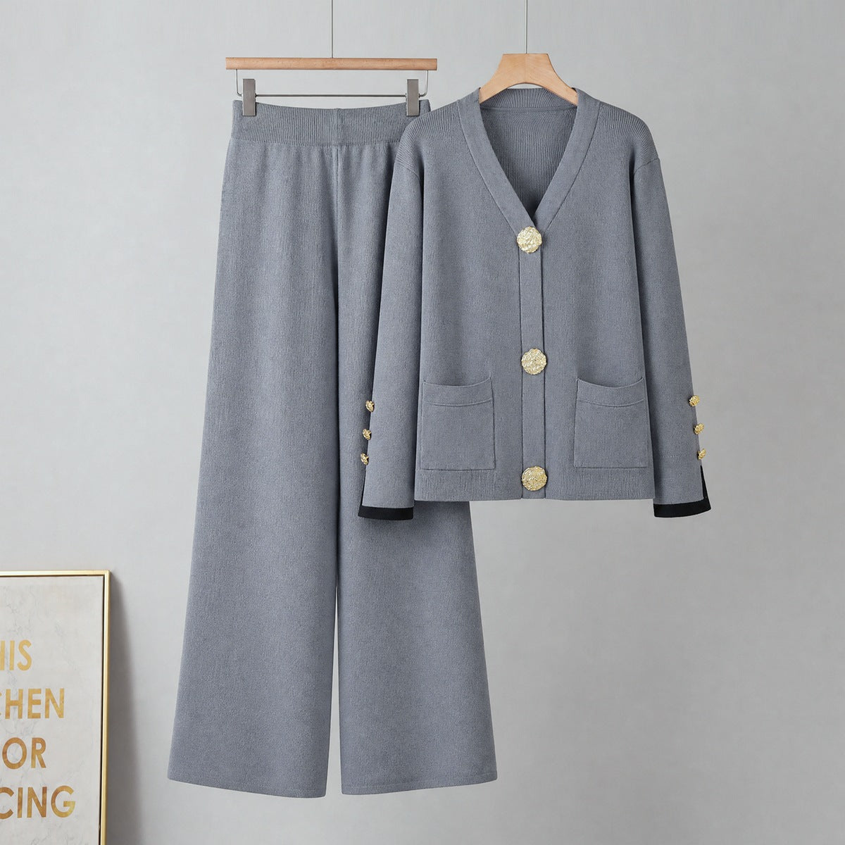 Cardigan sweater wide leg pants set
