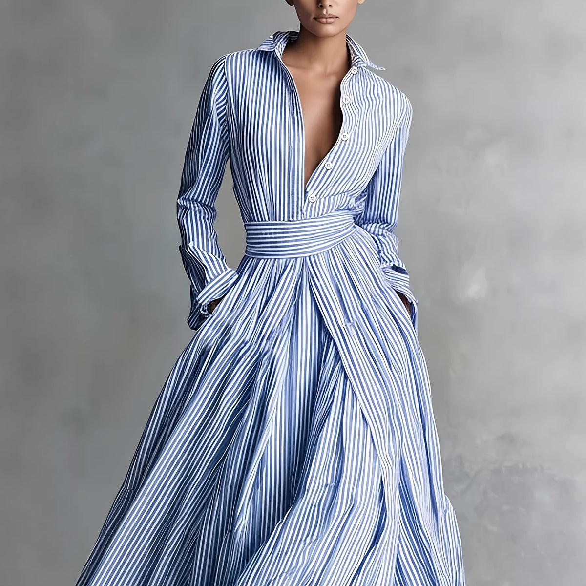 Striped long sleeved shirt dress