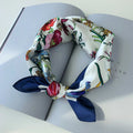 Silk satin small scarf, fashionable and versatile floral small scarf