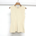 Beige Viscose Fiber Slim Fit Ruffled Tank Top Small Sleeveless Simple B Pair Knit