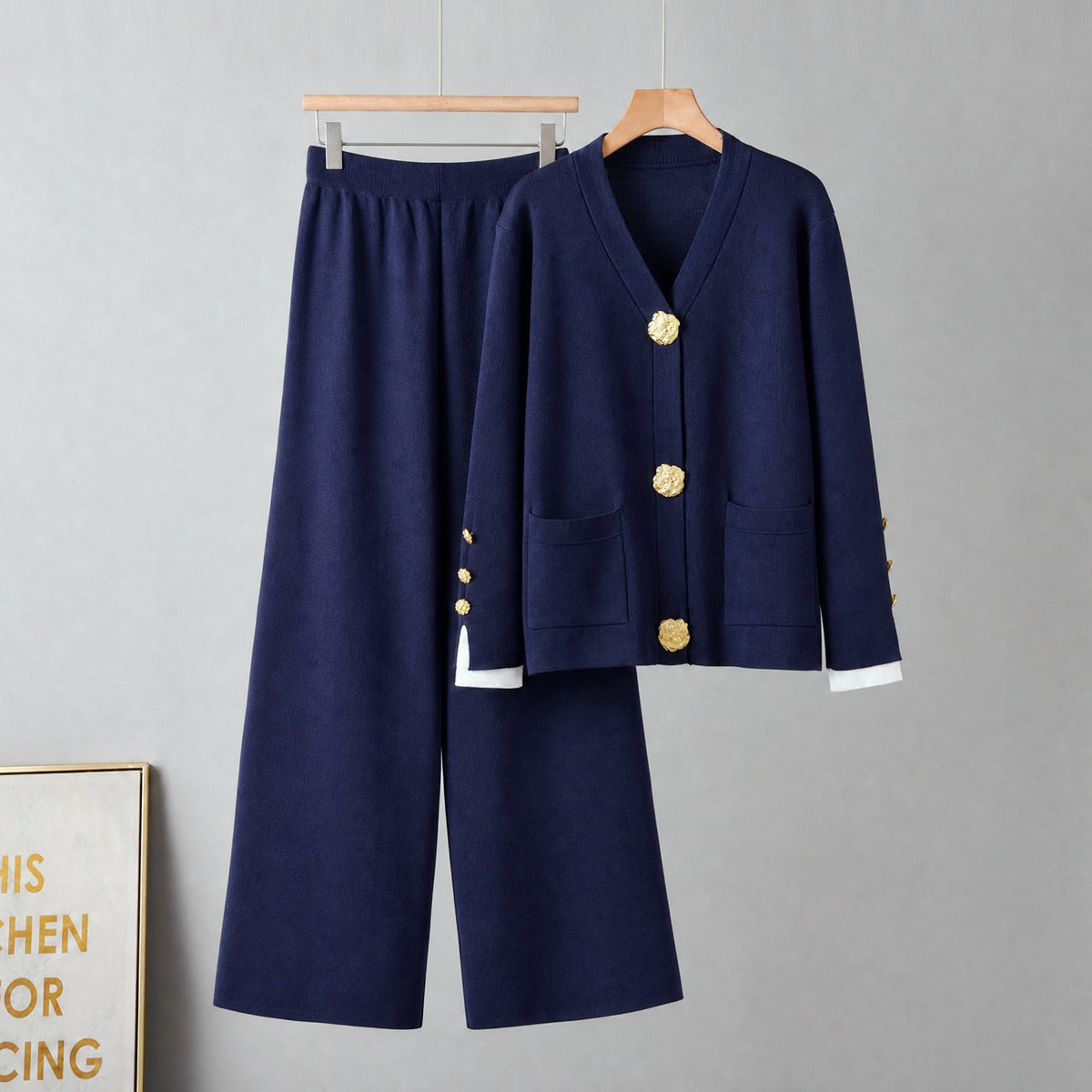 Cardigan sweater wide leg pants set
