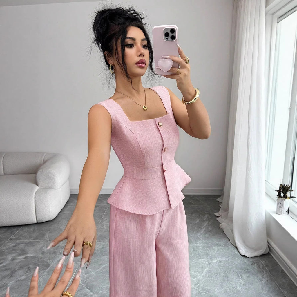 Two piece set of slim fit sleeveless top and pants