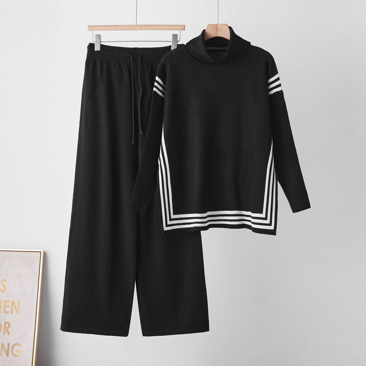 High neck sweater straight leg pants two-piece set for women