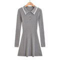 Women's polo collar button design, slim fit and waist cinching, spicy girl long sleeved knitted dress