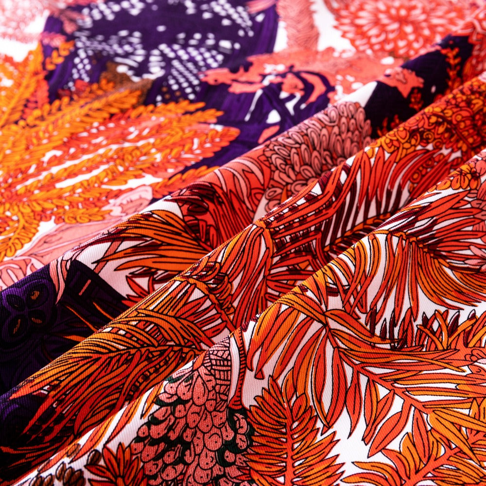 Twill silk square scarf jungle castle print scarf