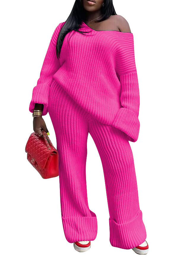 European and American women's casual solid color loose knit suit