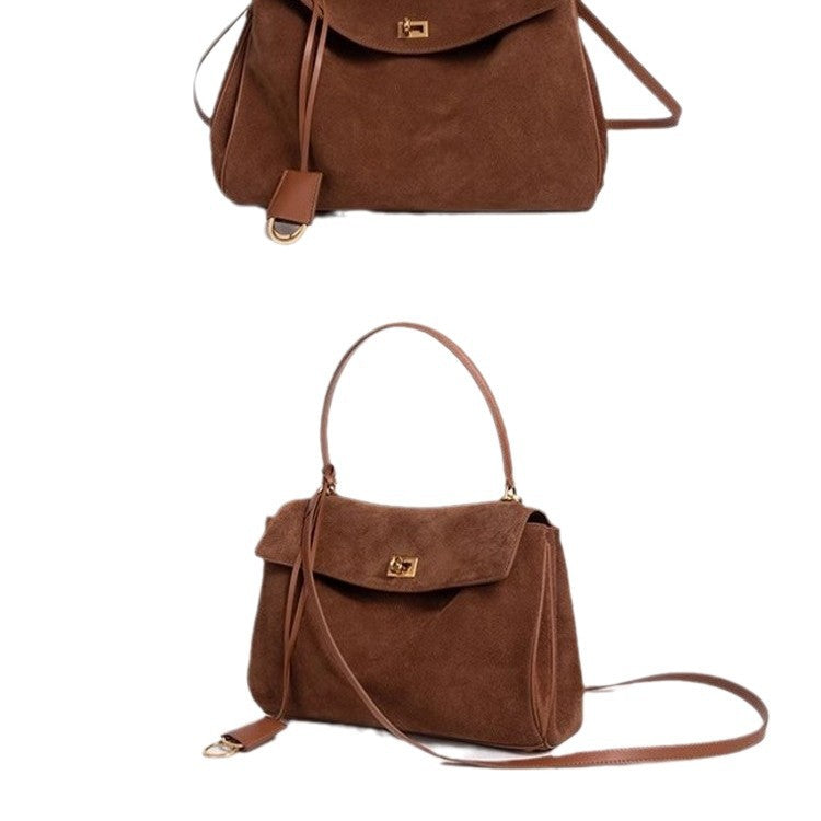 Suede Matte Tote Bag, Elegant Shoulder Crossbody Kelly Bag for Women, Large Capacity Commuter Underarm Bag