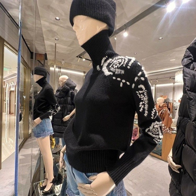 Autumn new look, rose embroidery,  sweater for women