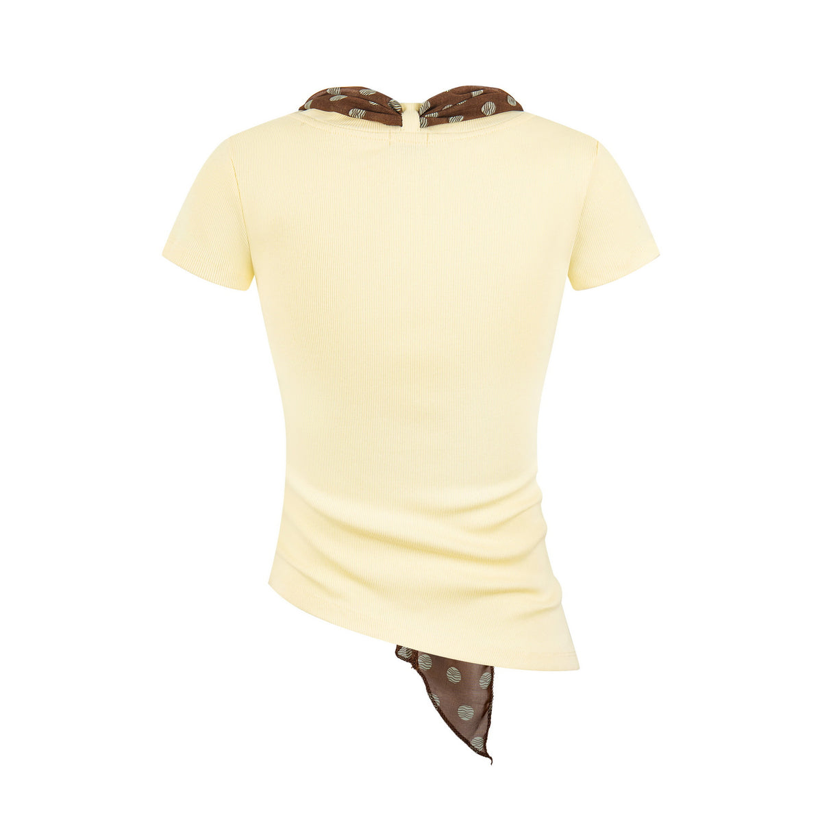 Ribbon V-Neck Short Sleeve T-Shirt for Women, Slim Fit Embroidered Knit Top