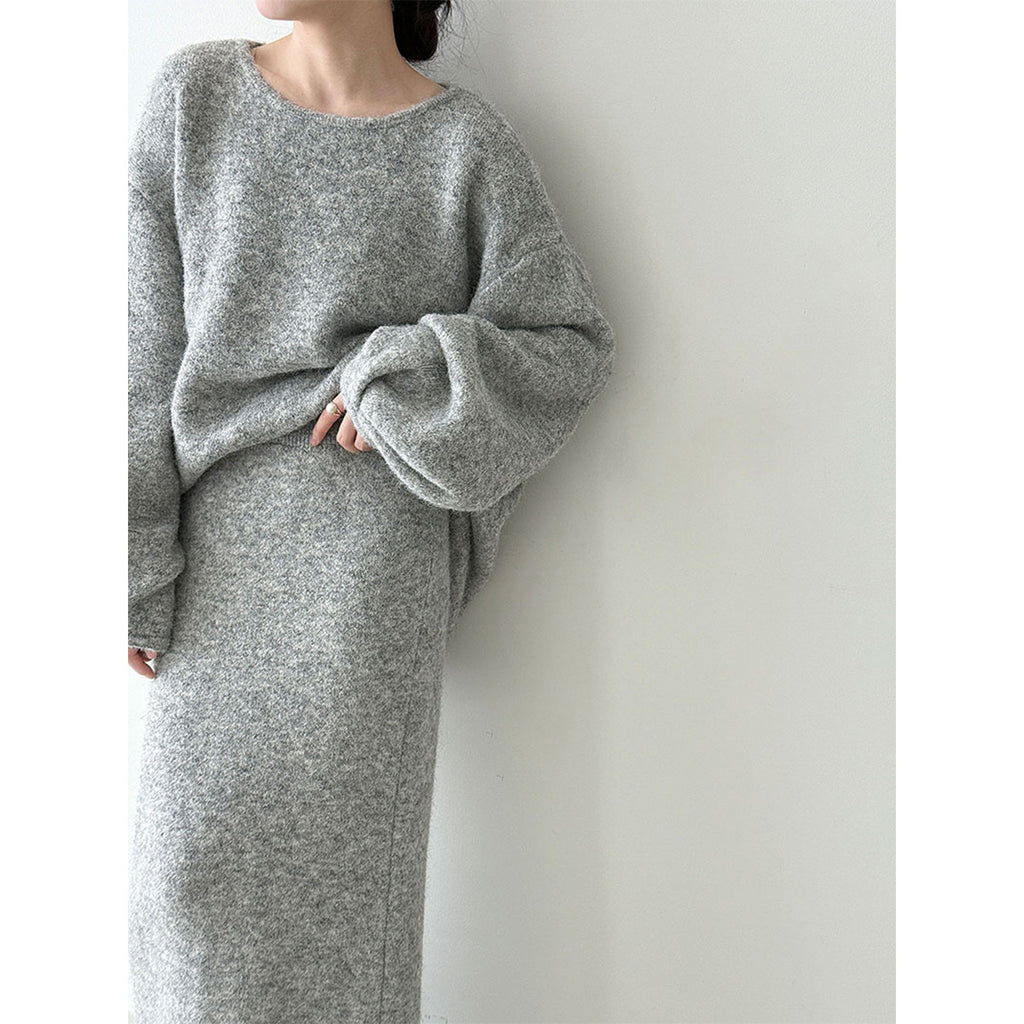 Autumn/Winter Warm Back Button Loose Knit Sweater + Skirt Women's New Gentle Set