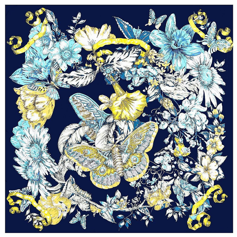 Hand-painted Butterfly Flower Women's Twill Decoration Versatile Shawl Square Scarf