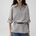V-neck Slim Fit Striped Loose Shirt for Women, Elegant Office Wear Top