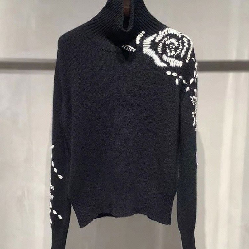 Autumn new look, rose embroidery,  sweater for women